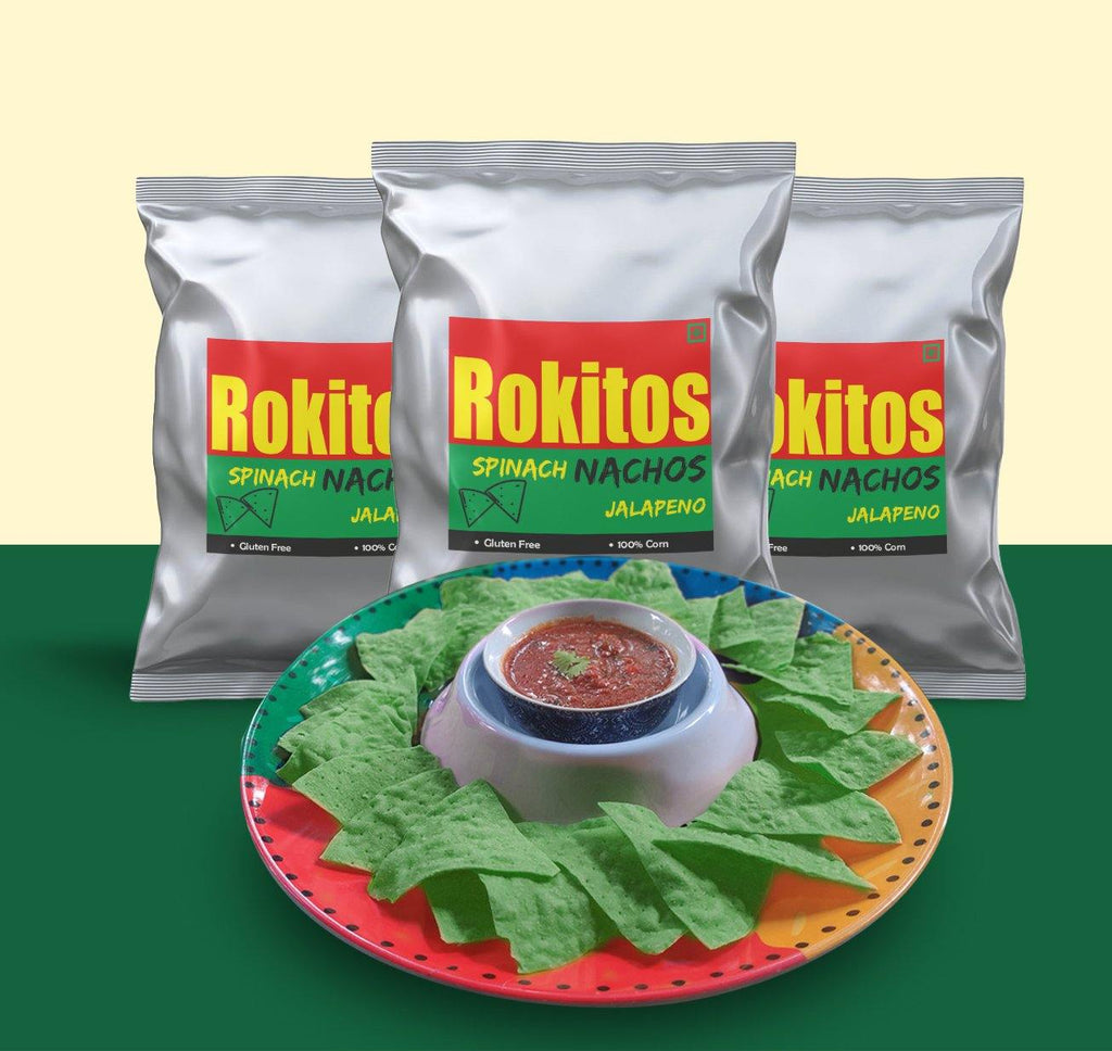 Rokitos| Veggie Nacho| Spinach Jalapeno| | Spinach Jalapeno Nachos| Rokitos- Nachos| Jain| Vegetarian| Crispy Nachos| Nachos Chips| Mexican Dish| Spinach| Green Nachos| Spinach Nachos| Spinach Jalapeno