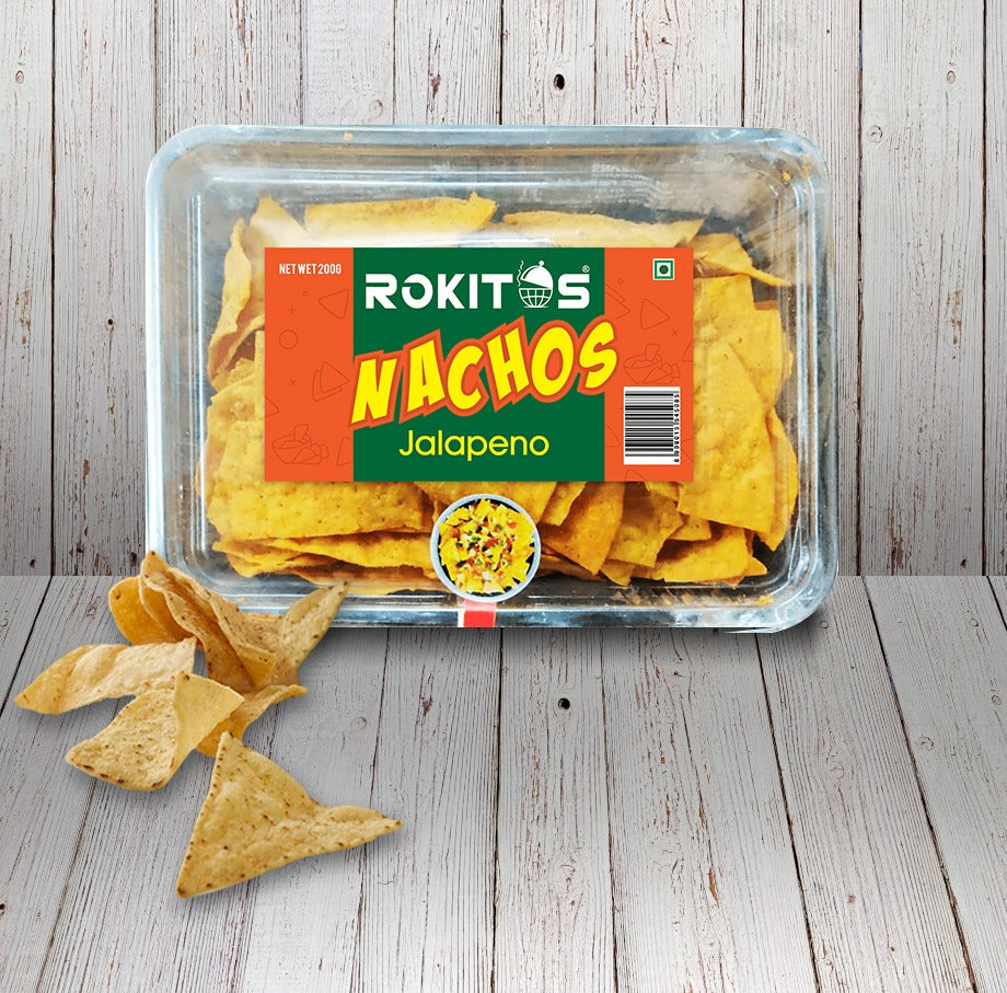 Rokitos- Nachos| Jain| Vegetarian| Crispy Nachos| Nachos Chips| Mexican Dish| Cheddar Cheese| Cheddar Cheese Nachos| Mexican beans| Rokitos Nachos| Red Salsa| Cheesy Jalapeno| Jain Jalapeno| Jain Jalapeno Nachos| Jalapeno| Jalapeno Nachos