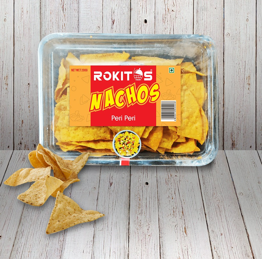 Rokitos- Nachos| Jain| Vegetarian| Crispy Nachos| Nachos Chips| Mexican Dish| Cheddar Cheese| Cheddar Cheese Nachos| Mexican beans| Rokitos Nachos| Red Salsa| Cheesy Jalapeno| Peri-Peri| Peri-Peri Nachos| 